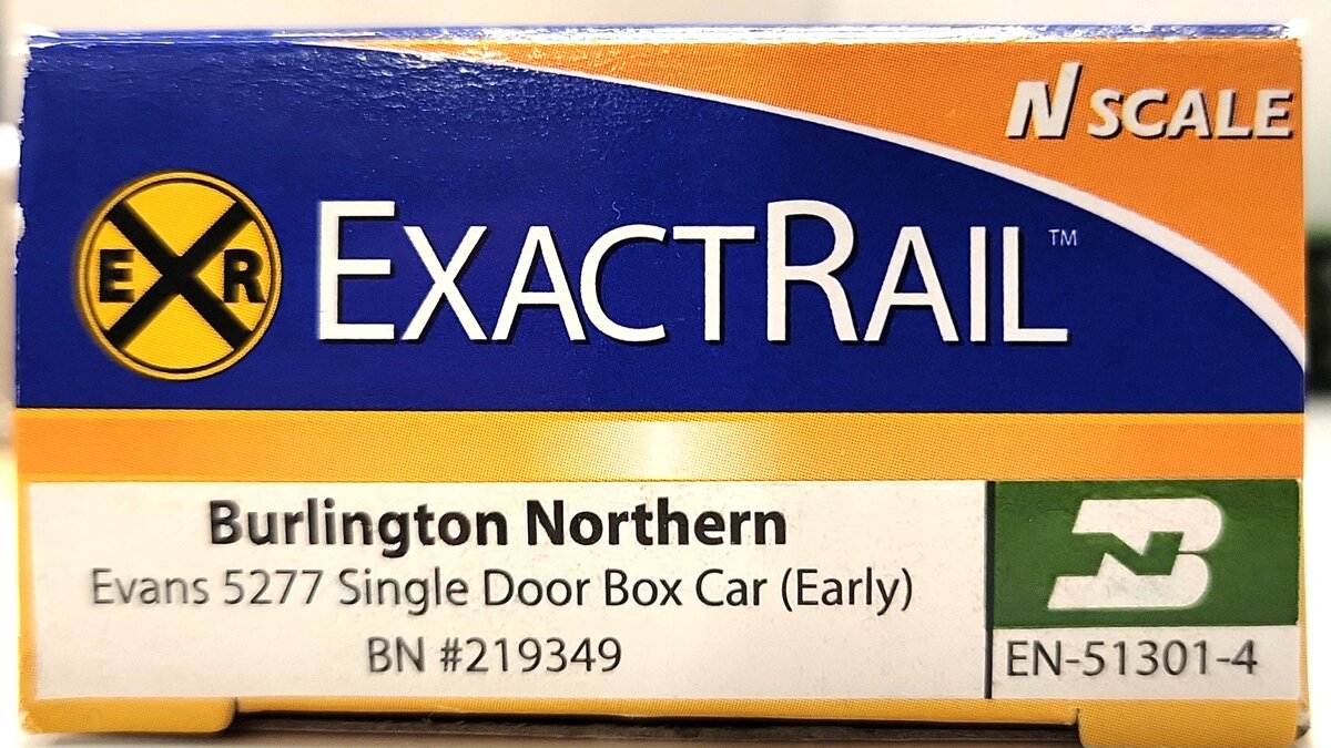 ExactRail EN-51301-4 N Burlington Northern Evans 5277 Single Door Boxcar #219349 LN/Box
