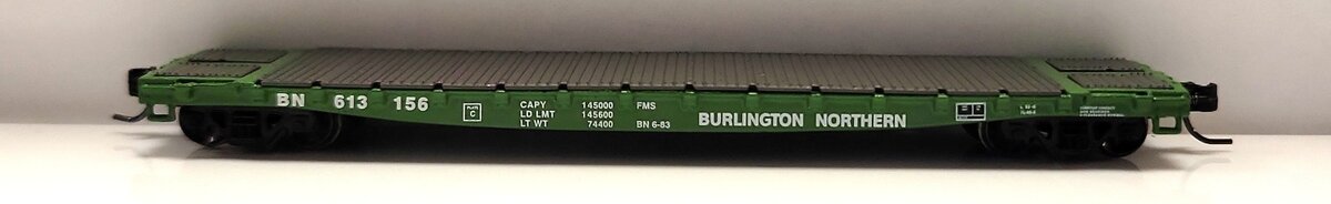 Athearn 24151 N Scale Burlington Northern 53' GSC Flat Car #613156 EX/Box