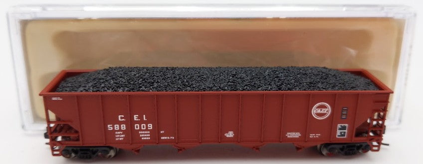 Trainworx Inc 2403-12 N Scale C&EI 100-Ton 4-Bay Quad Hopper Car with Coal Load
