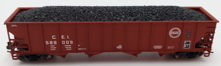 Trainworx Inc 2403-12 N Scale C&EI 100-Ton 4-Bay Quad Hopper Car with Coal Load