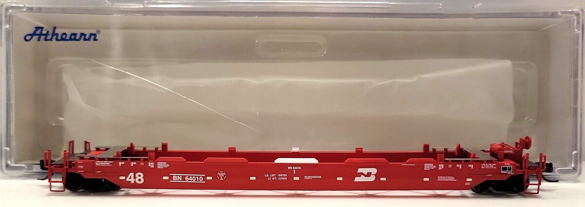 Athearn 12380 N Scale Burlington Northern 48' Husky Stack Well Car #64010 LN/Box