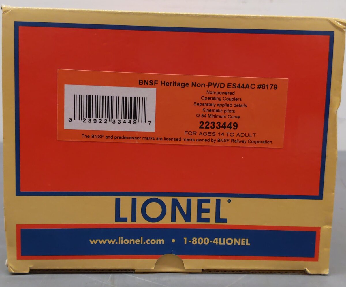 Lionel 2233449 BTO BNSF 25th Anniversary Non-PWD ES44AC Diesel Locomotive #6179 LN/Box