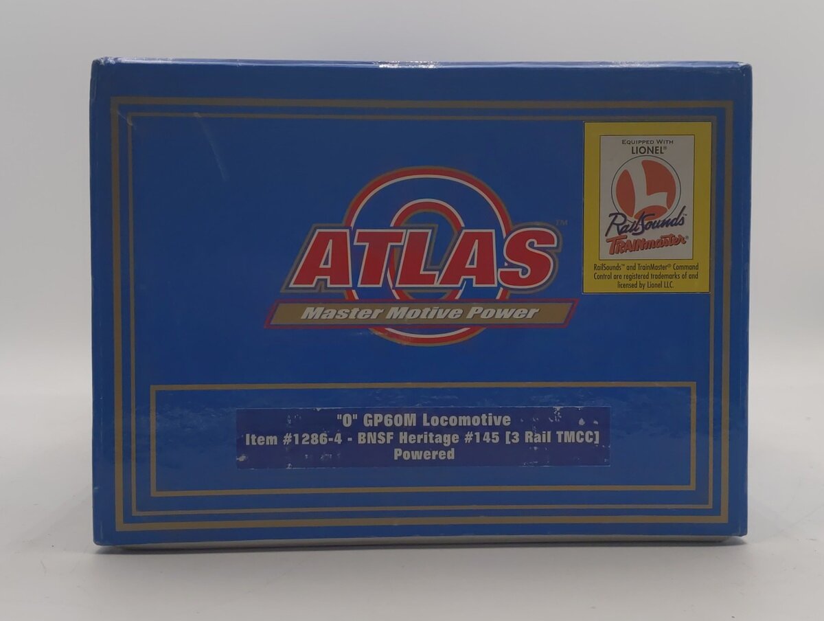 Atlas 1286-4 O BNSF Heritage Powered GP60M Diesel Locomotive #145 - 3 Rail EX/Box