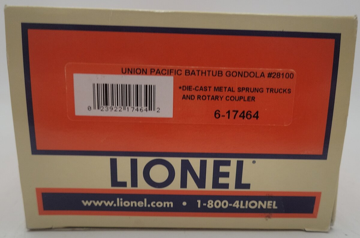 Lionel 6-17464 O Gauge Union Pacific Bathtub Gondola EX/Box