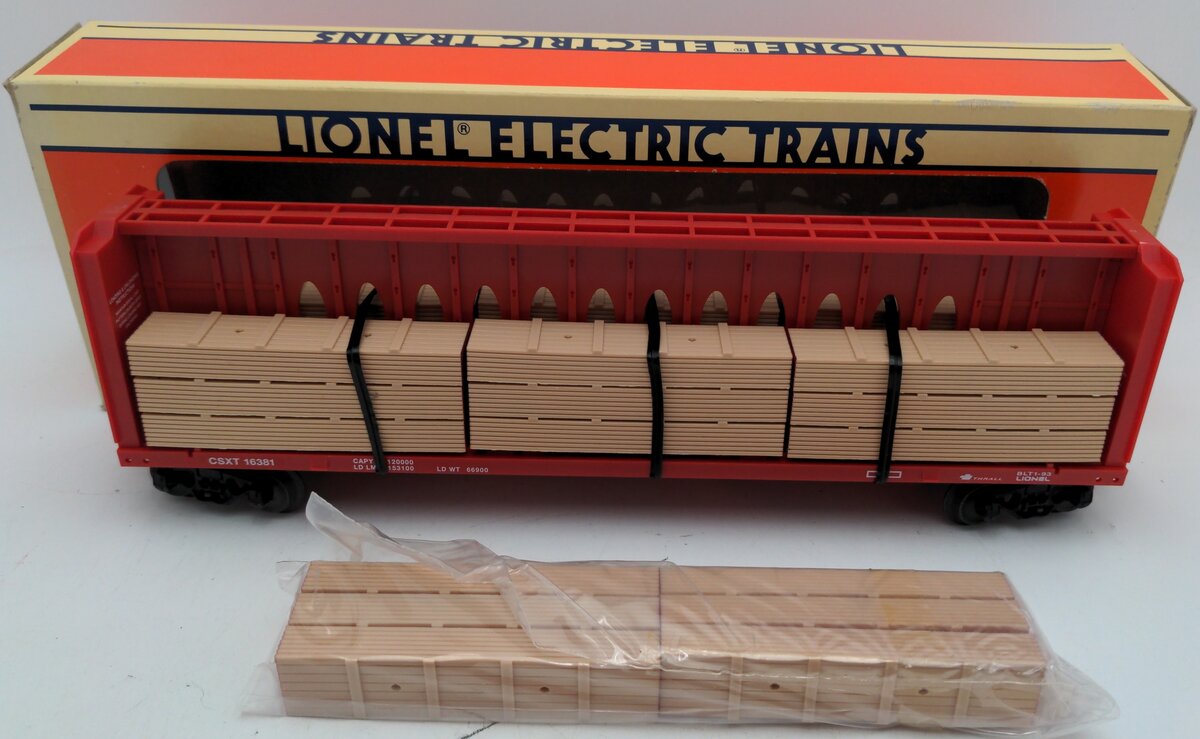Lionel 6-16381 O Gauge CSXT Center I-Beam Flatcar w/ Wood Load EX/Box