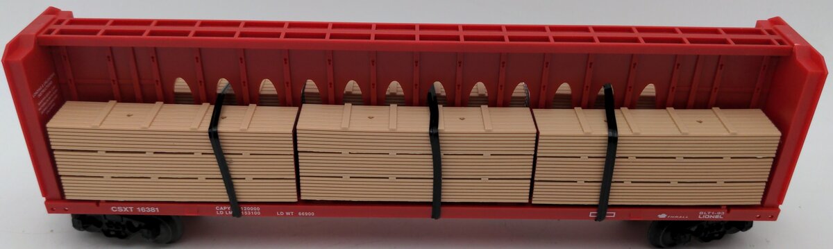 Lionel 6-16381 O Gauge CSXT Center I-Beam Flatcar w/ Wood Load EX/Box