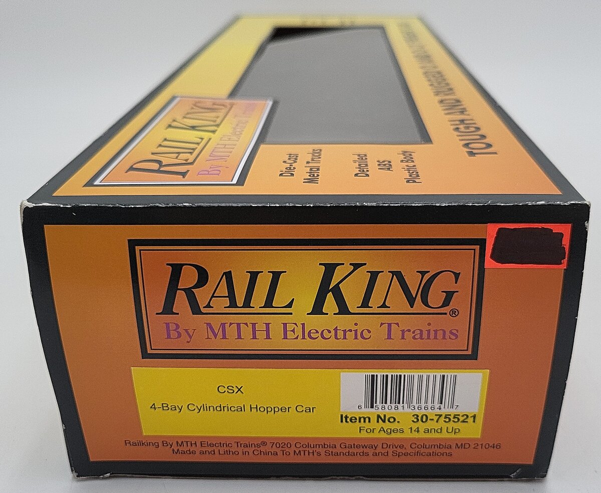 MTH 30-75521 O CSX RailKing 4-Bay Cylindrical Hopper Car #265105 EX/Box