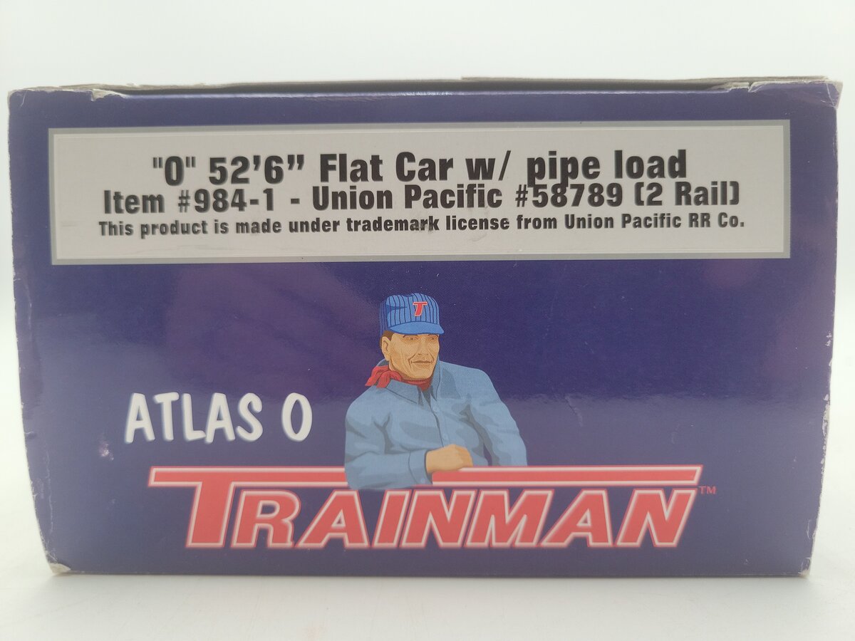 Atlas 984-1 O Scale Union Pacific Flat Car w/ Pipe Load #58789 (2 Rail) EX/Box