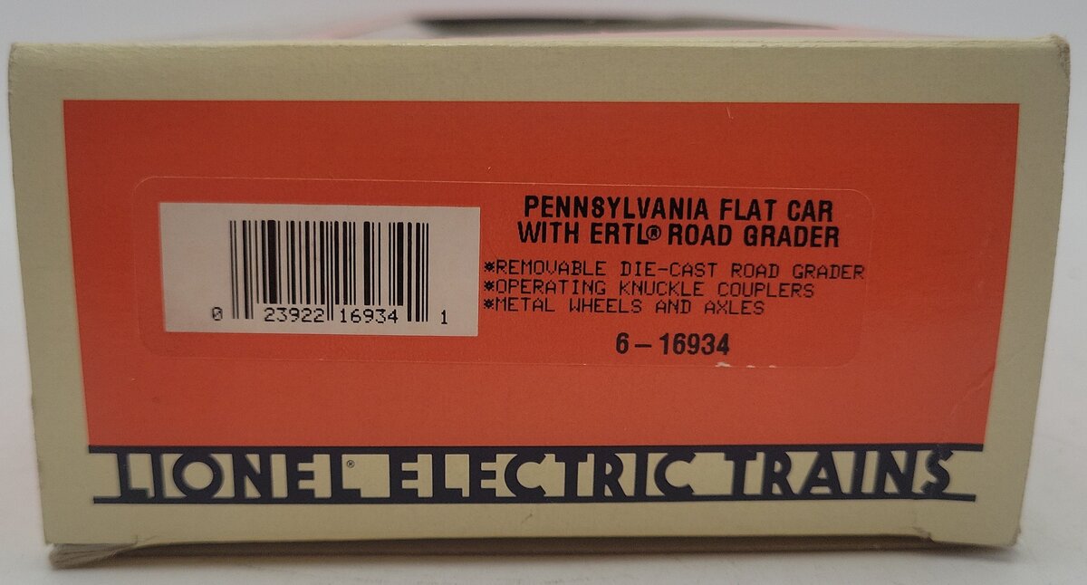 Lionel 6-16934 O Gauge Pennsylvania Flatcar w/Ertl Road Grader EX/Box