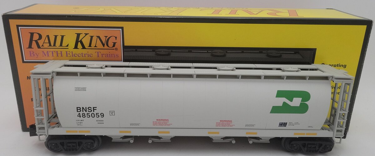 MTH 30-75523 O Gauge BNSF 4-Bay Cylindrical Hopper Car #485059 EX/Box