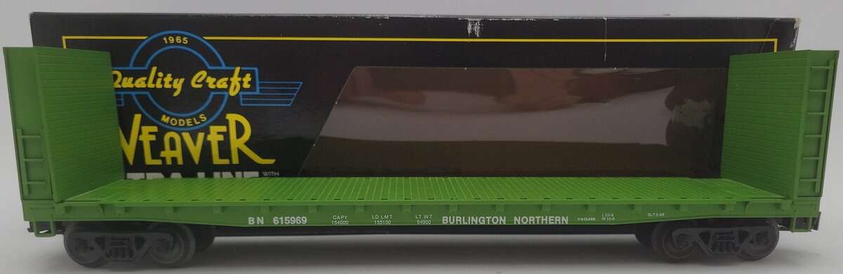 Weaver U2704 O Gauge Burlington Northern Flat Car #615944 - 3-Rail EX/Box
