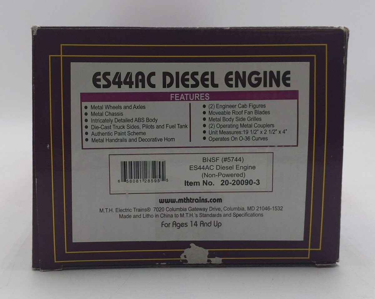 MTH 20-20090-3 BNSF Heritage ES44AC Non-Powered Diesel Engine #5744 LN/Box