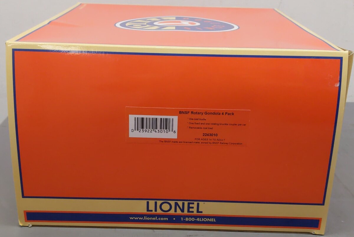 Lionel 2243010 O BNSF Standard Rotary Gondola (Set of 4) EX/Box