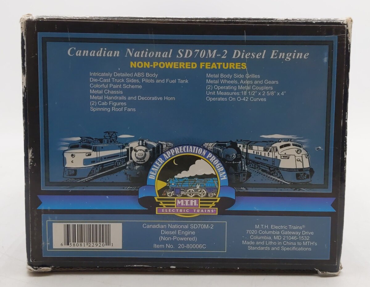 MTH 20-80006C O Canadian National SD70M-2 Non-Powered Diesel Locomotive #8014 EX/Box