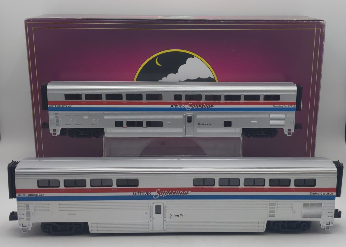 MTH 20-61040 O Amtrak 70' Superliner Phase III Sleeper/Cafe Set (Set of 2) EX/Box