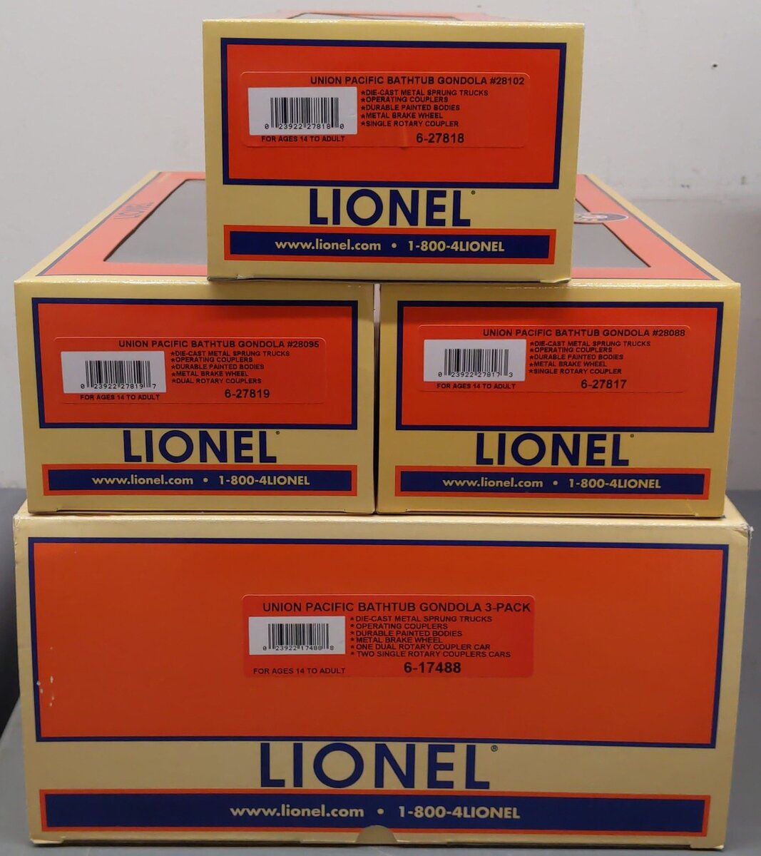 Lionel 6-17488 O Gauge Union Pacific Bathtub Gondola (Pack of 3) EX/Box