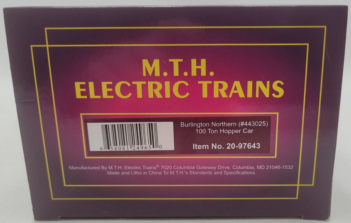 MTH 20-97643 O Gauge Burlington Northern 100 Ton Hopper Car #443025 EX/Box