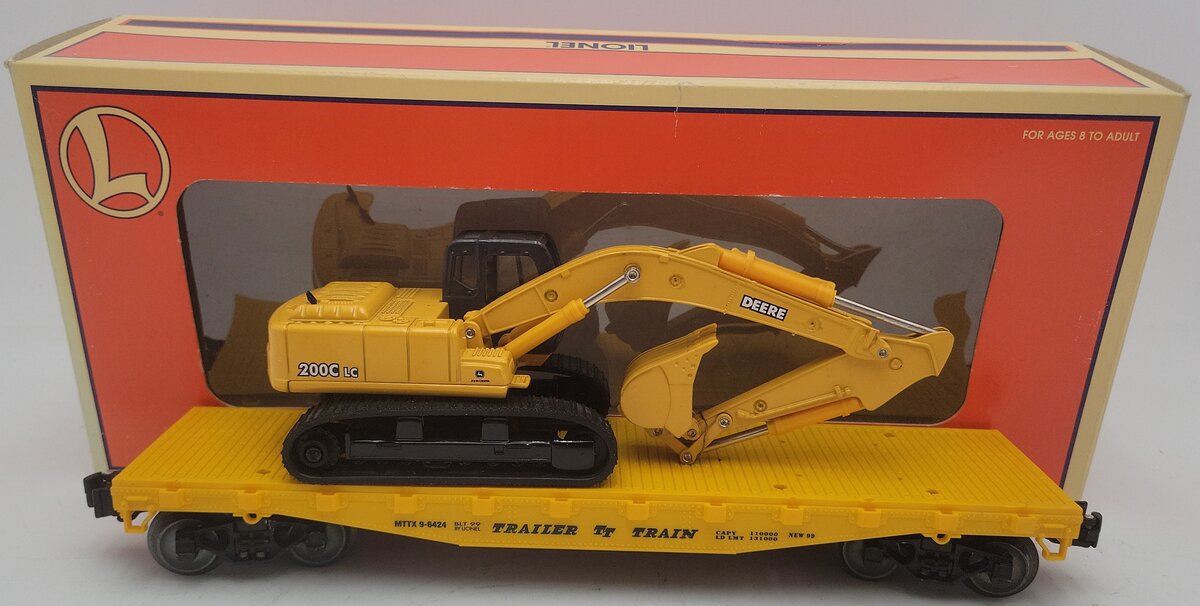 Lionel 6-36020 O Gauge TTX Trailer Train Flatcar w/ John Deere Crane #9-6424 EX/Box