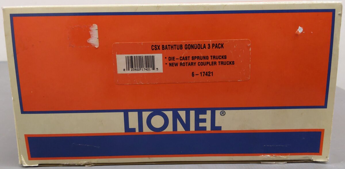 Lionel 6-17421 O Gauge CSX Rotary Bathtub Gondolas (Set of 3) EX/Box