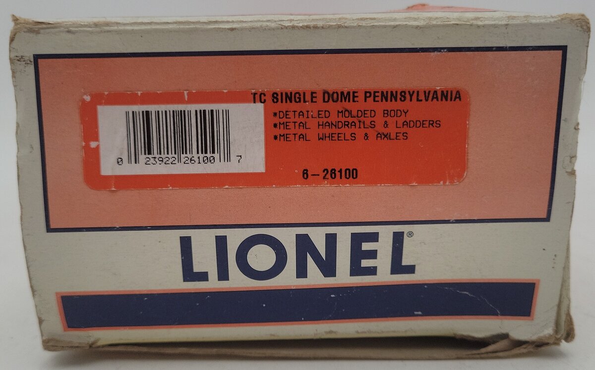 Lionel 6-26100 O Gauge Pennsylvania Single Dome Tank Car EX/Box