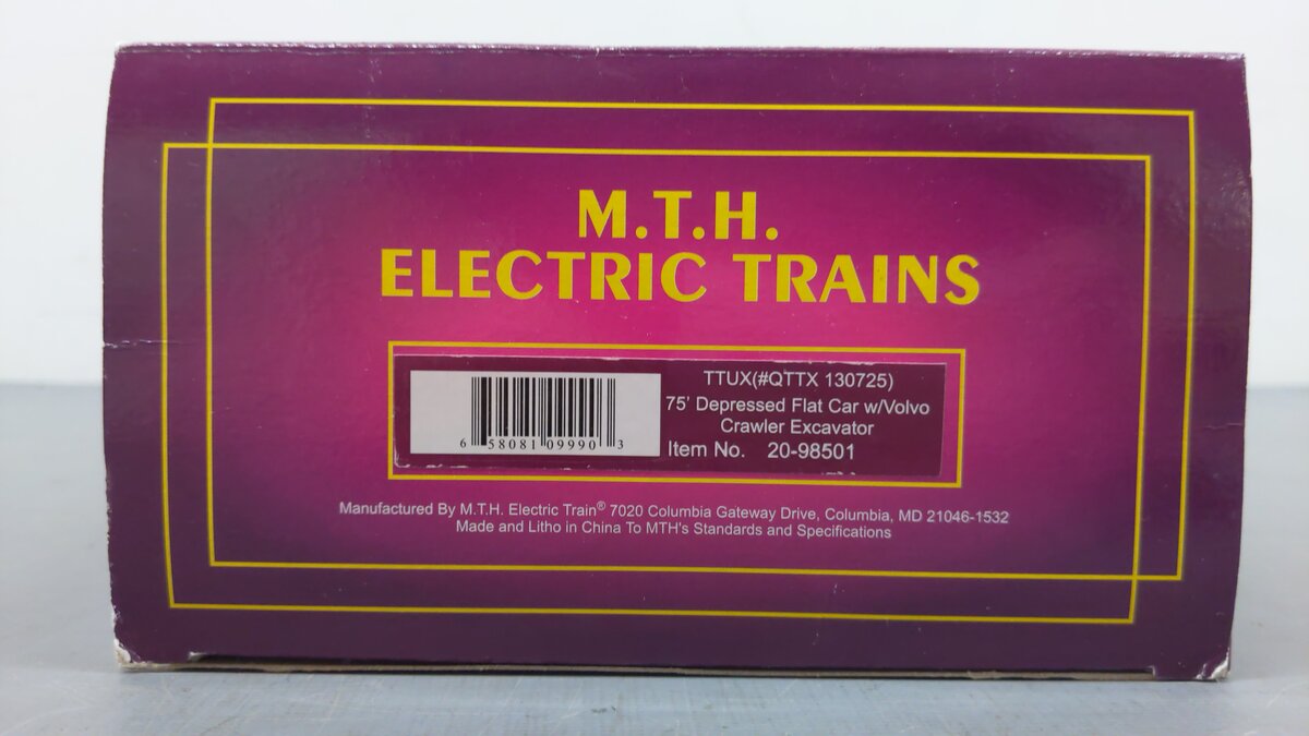 MTH 20-98501 O TTUX 75' Flatcar w/ Volvo Excavator #130725 EX/Box