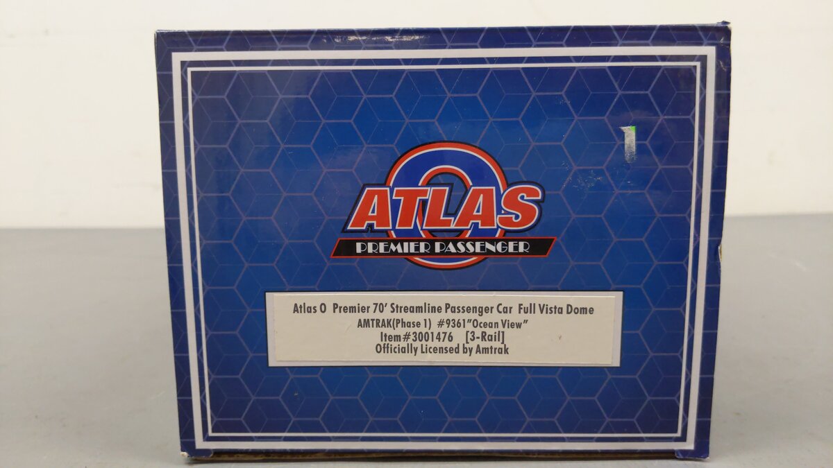 Atlas 3001476 O Amtrak "Ocean View" 70' Streamlined Vista Dome Car #9361 -3 Rail EX/Box