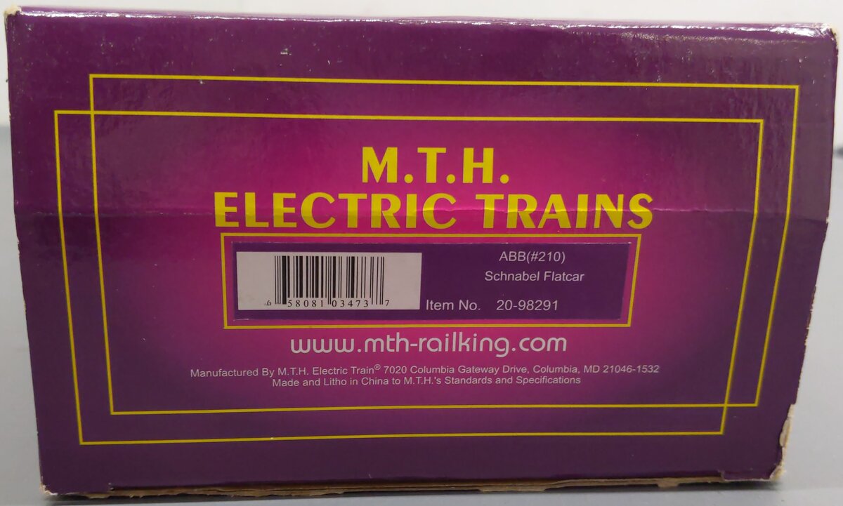 MTH 20-98291 O ABB Schnabel Flatcar with Transformer #210 EX/Box
