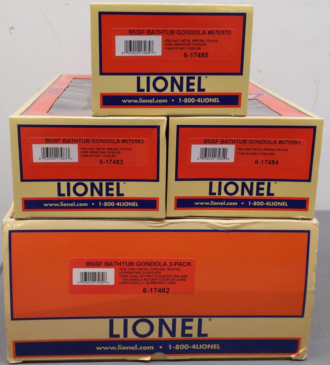 Lionel 6-17482 O Gauge BNSF Bathtub Gondolas (Pack of 3) EX/Box