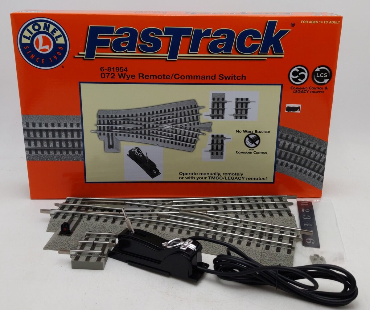 Lionel 6-81954 O-72 Gauge 22-1/2 12"  Remote Command Wye Fastrack Switch Turnout EX/Box