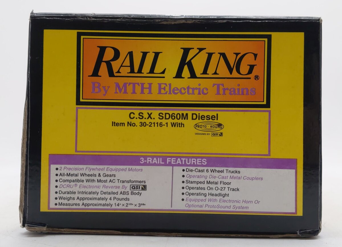 MTH 30-2116-1 O Gauge CSX SD60M Diesel Engine w/PS1 #8715 EX/Box