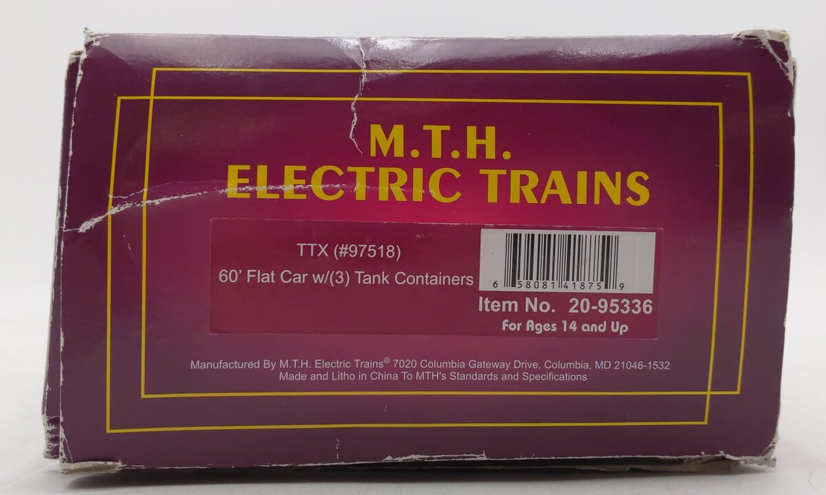 MTH 20-95336 O TXX 60' Flat Car with 3 Containers EX/Box
