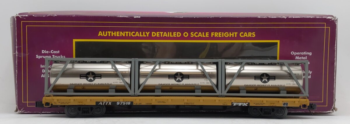 MTH 20-95336 O TXX 60' Flat Car with 3 Containers EX/Box