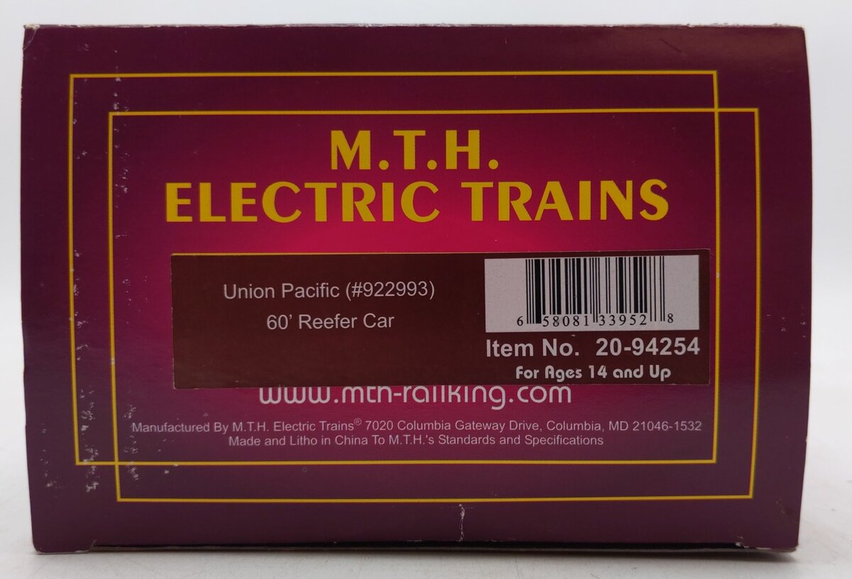 MTH 20-94254 O Gauge Union Pacific 60' Chilled Express Reefer Car #922993 LN/Box