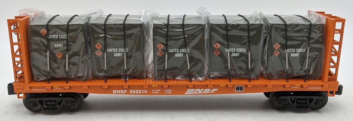 MTH 30-76604 O Burlington Northern & Santa Fe Flat Car with Bulkheads & LCL NIB