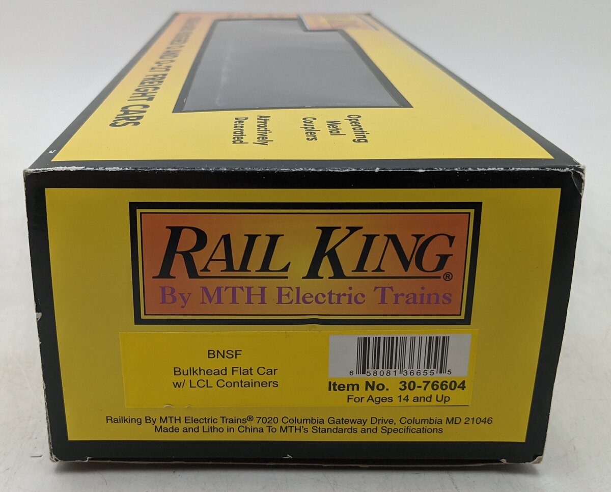 MTH 30-76604 O Burlington Northern & Santa Fe Flat Car with Bulkheads & LCL NIB