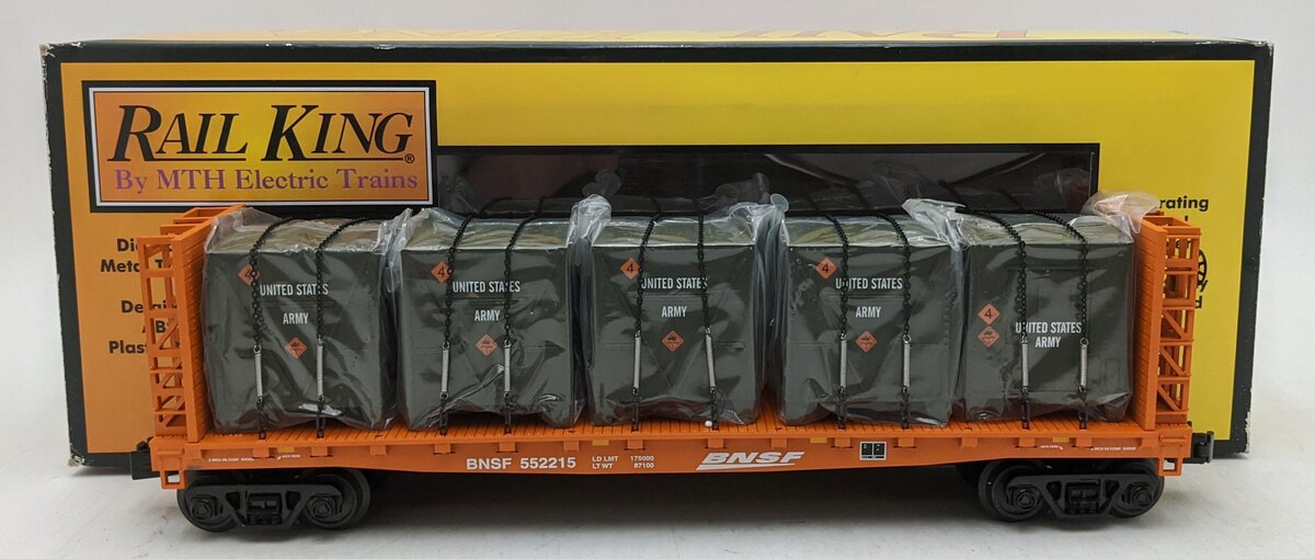 MTH 30-76604 O Burlington Northern & Santa Fe Flat Car with Bulkheads & LCL NIB