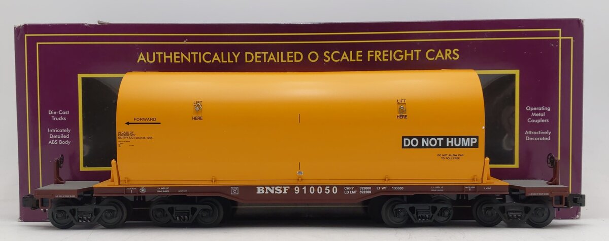 MTH 20-98398 O BNSF 47' TTX Heavy Duty Flat Car w/Cover #910050 EX/Box