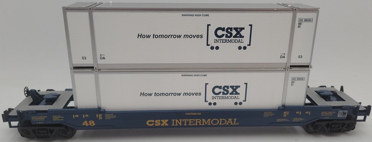 MTH 30-4213A O Gauge CSX Husky Stack Car w/ Intermodal Containers #620156 EX/Box