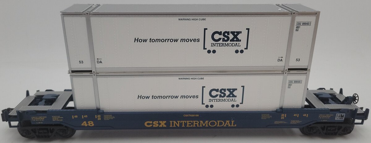 MTH 30-4213A O Gauge CSX Husky Stack Car w/ Intermodal Containers #620156 EX/Box