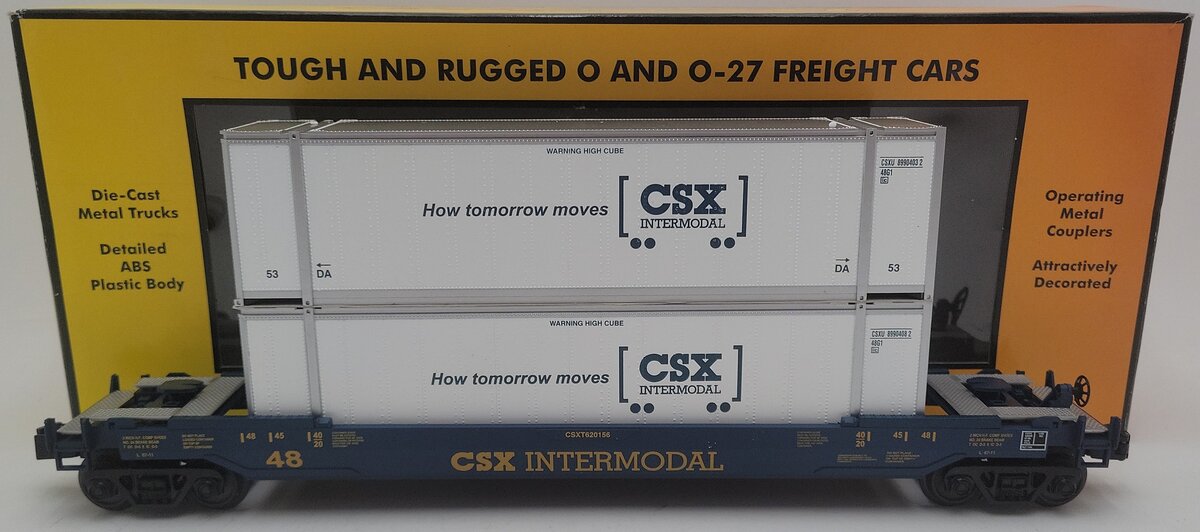 MTH 30-4213A O Gauge CSX Husky Stack Car w/ Intermodal Containers #620156 EX/Box
