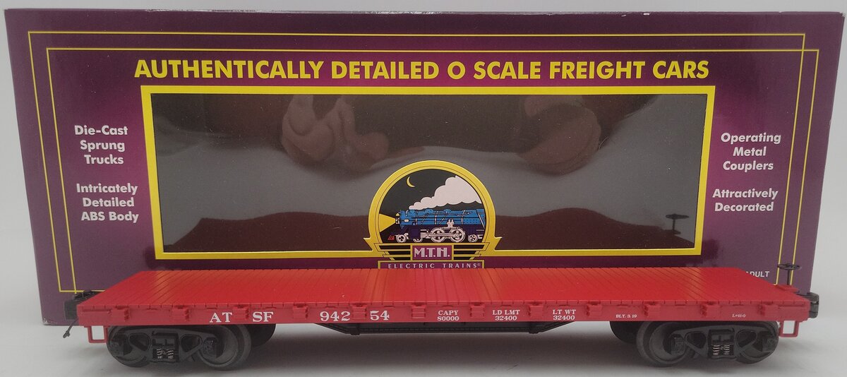 MTH 20-98455 O Santa Fe 50-Ton 41' Wood Flatcar #94254 EX/Box