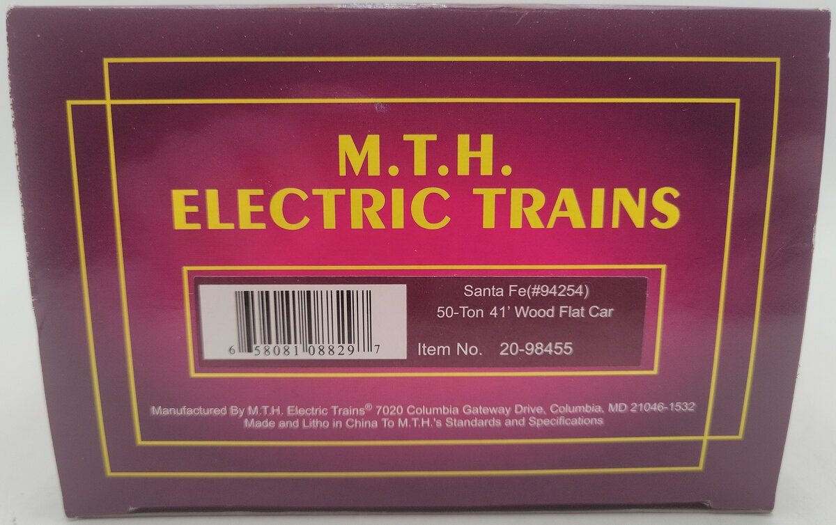 MTH 20-98455 O Santa Fe 50-Ton 41' Wood Flatcar #94254 EX/Box