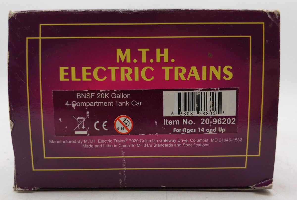MTH 20-96202 O Gauge BNSF 20K Gallon 4-Comp Tank Car #99911