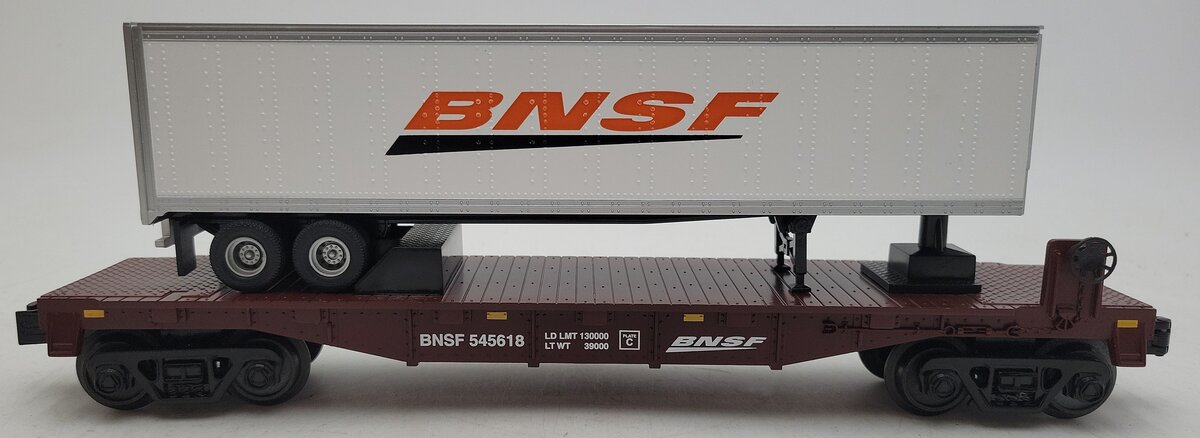 MTH 30-76426 O BNSF Flat w/Trailer #545618 LN/Box