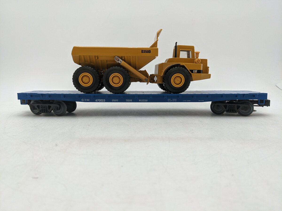 Weaver U2512 O Grand Trunk Western 50' Flat Car 3-Rail W/Dump Truck Load EX