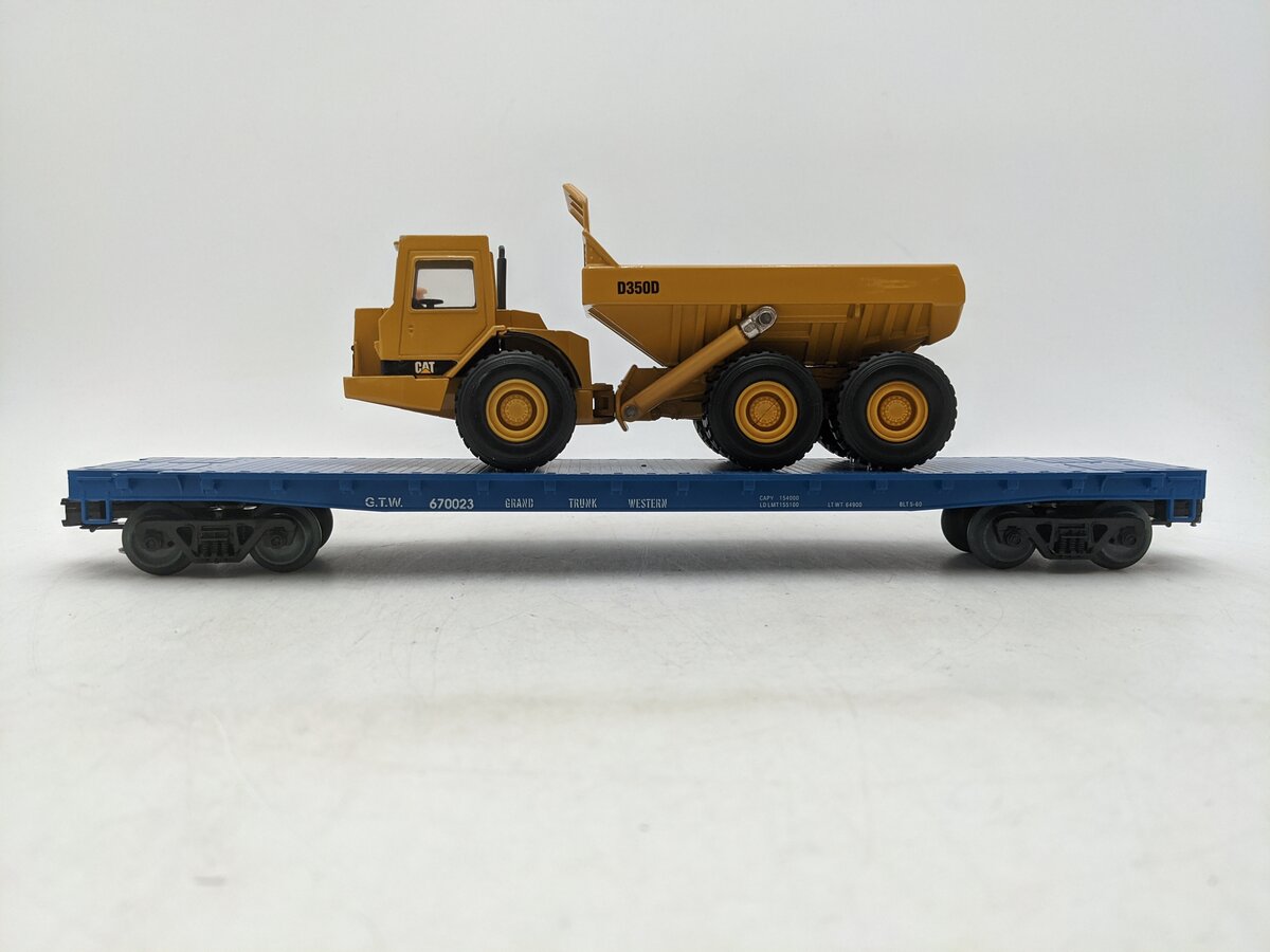 Weaver U2512 O Grand Trunk Western 50' Flat Car 3-Rail W/Dump Truck Load EX