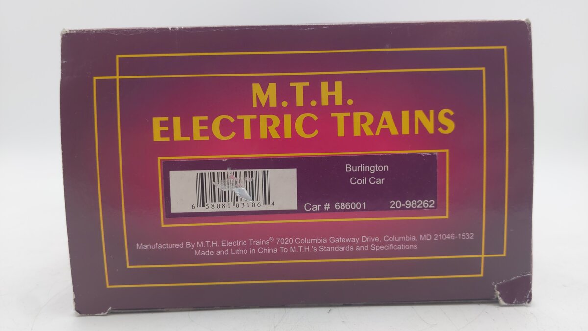 MTH 20-98262 O Gauge Burlington Coil Car #686001 EX/Box