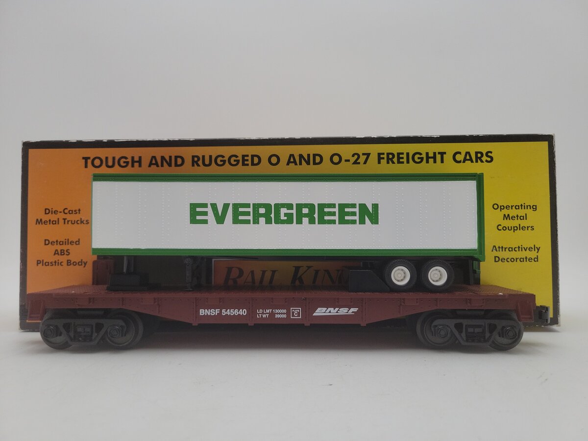 MTH 30-7077C O BNSF Flatcar w/ Trailer #545640 EX/Box