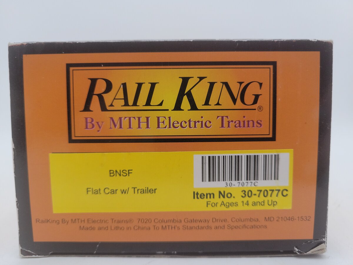 MTH 30-7077C O BNSF Flatcar w/ Trailer #545640 EX/Box