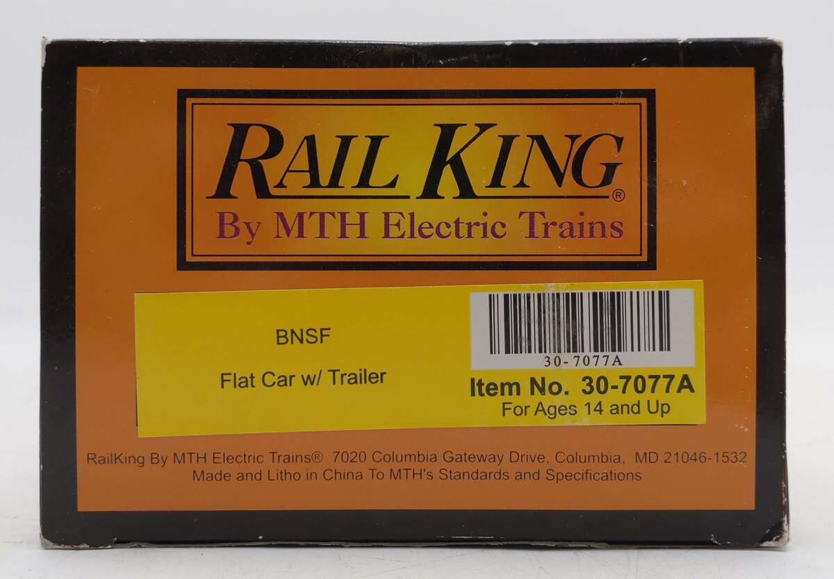 MTH 30-7077A O Scale BNSF Flat Car With Trailer #545644 EX/Box